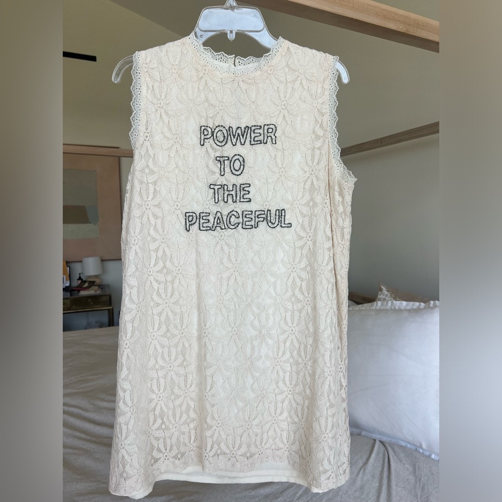 Lace Overlay Sleeveless Mini Dress with Embroidered Message